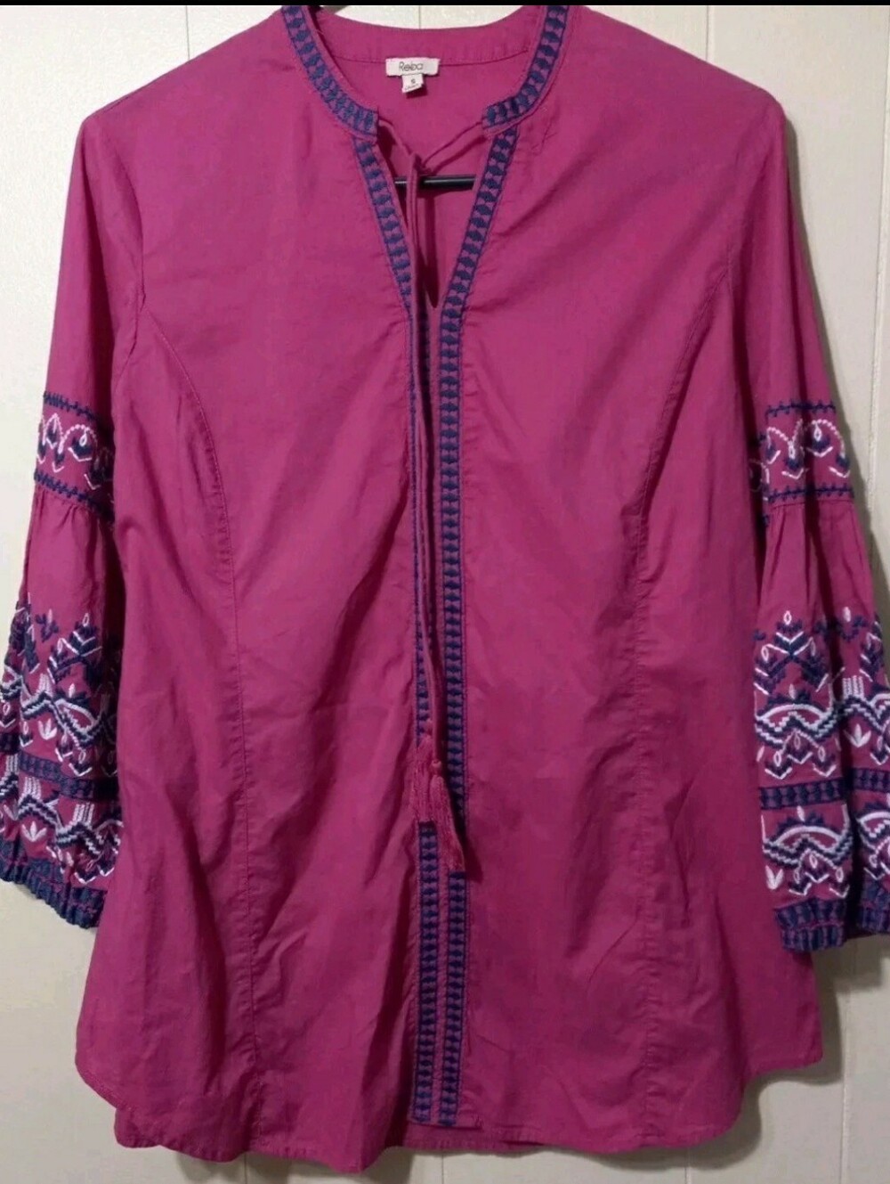 REBA Island Voyage Azalea 3/4 Sleeve Peasant Boho Top Small. (Very Nice)
